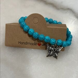 Turquoise Resin Beaded Bracelet with Butterfly Charm